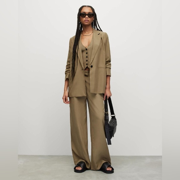 All Saints Yolanda Lyn Linen Blend Blazer Light Khaki Brown - Picture 2 of 14